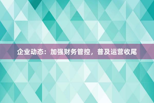 企业动态：加强财务管控，普及运营收尾