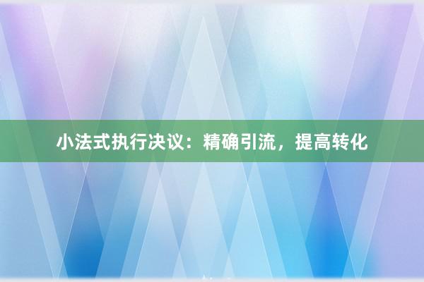 小法式执行决议：精确引流，提高转化